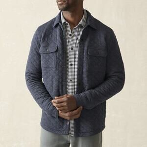 Faherty Epic Quilted Fleece CPO Navy Melange Snap Up Jacket XL *FLAW NEW Shacket